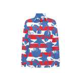 American football ball star stripes pattern Women's Long Sleeve Polo Shirt