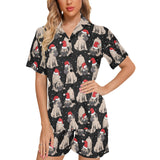 Christmas Pugs Santa_s red cap pattern Women's V-Neck Short Pajama Set