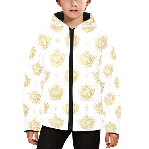 Gold Ornamental lotue waterlily symbol pattern Kids' Boys' Girls' Padded Hooded Jacket