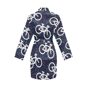 Bicycle Pattern Print Design 03 Women's Long Sleeve Belted Night Robe