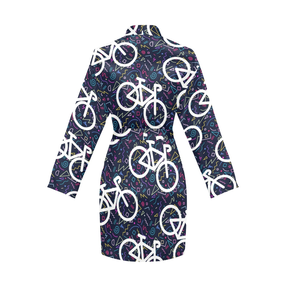 Bicycle Pattern Print Design 03 Women's Long Sleeve Belted Night Robe