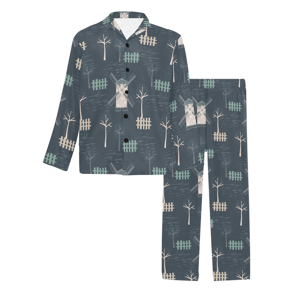 windmill tree pattern Men's Long Pajama Set