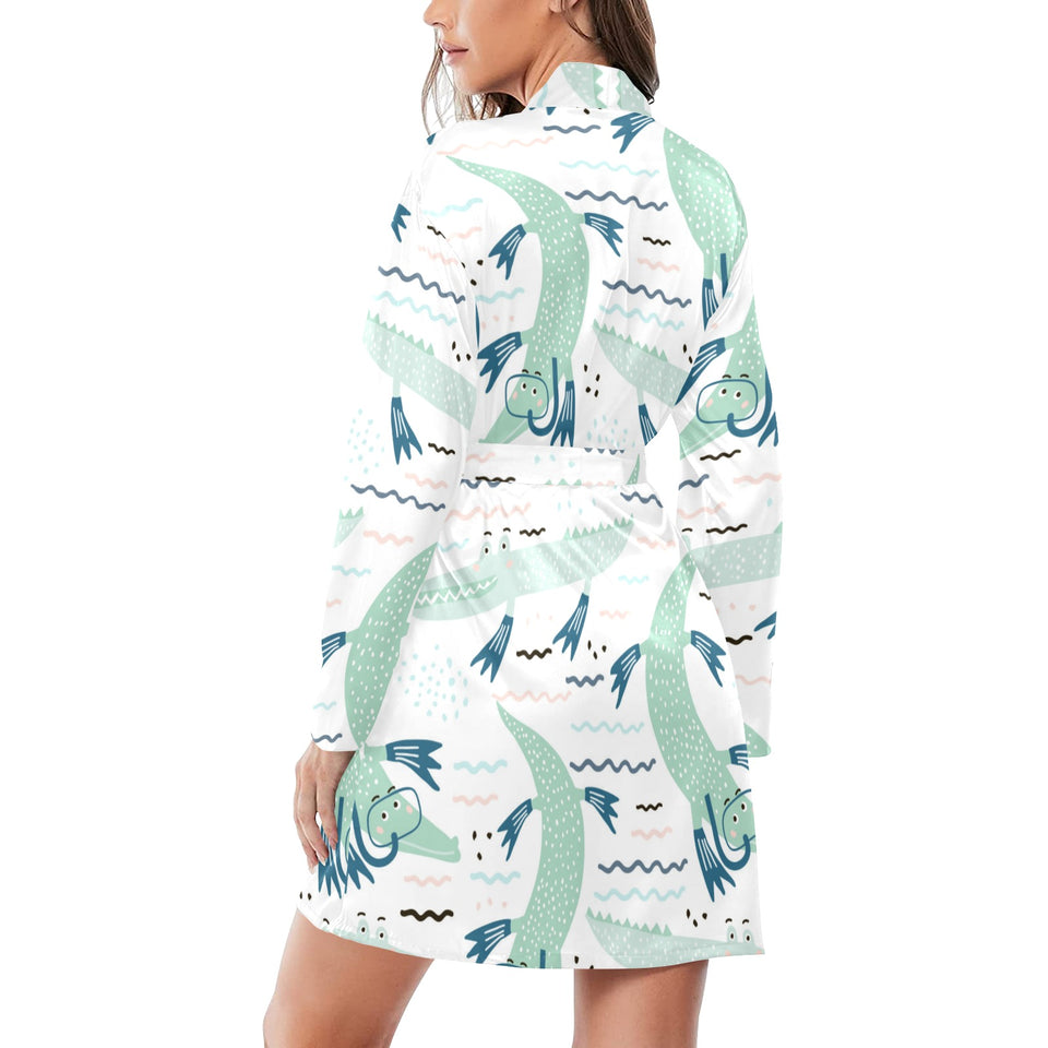 Crocodile diver pattern Women's Long Sleeve Belted Night Robe
