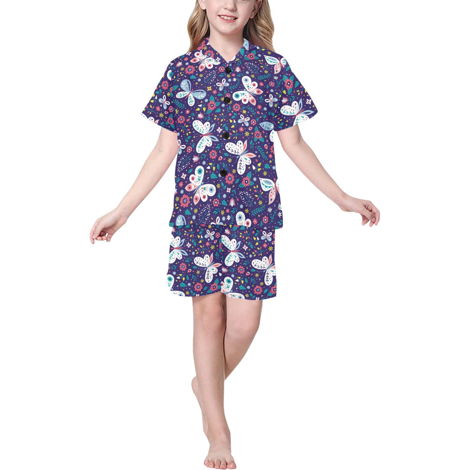 Colorful butterfly flower pattern.eps Kids' Boys' Girls' V-Neck Short Pajama Set