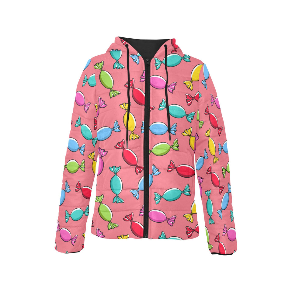 Colorful wrapped candy pattern Women's Padded Hooded Jacket