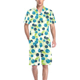 blueberry flower pattern Men's V-Neck Short Pajama Set
