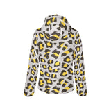 Gray Leopard print pattern Women's Padded Hooded Jacket