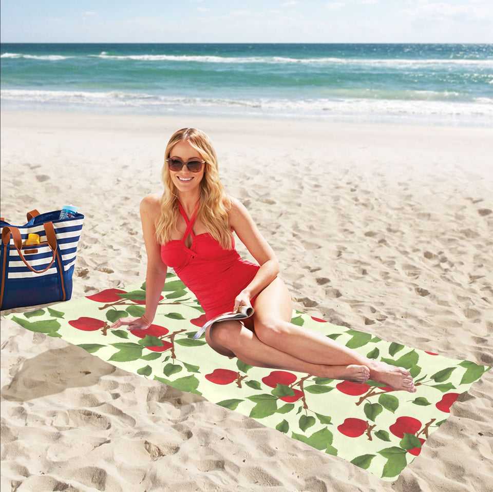 Red apples leaves pattern Beach Towel