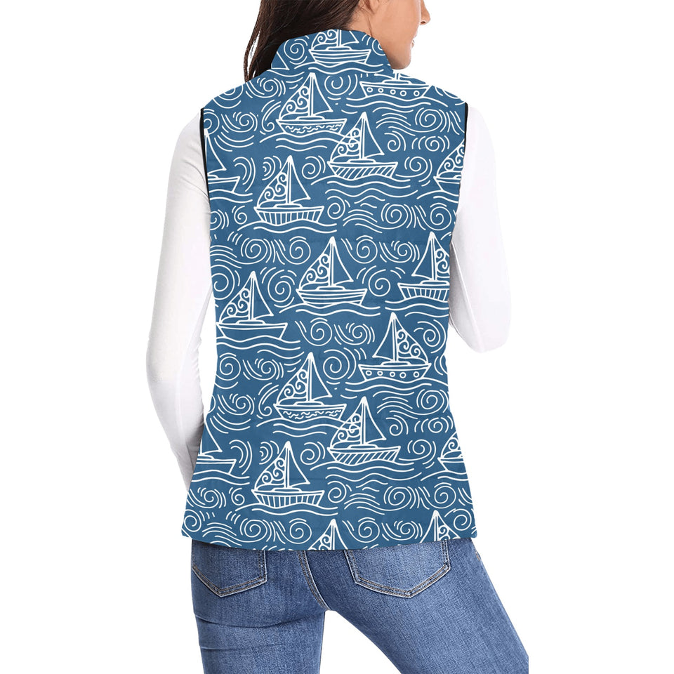 Hand drawn sailboat pattern Women's Padded Vest