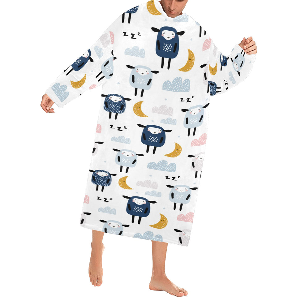 Cute sleeping sheep moon cloud pattern Blanket Robe with Sleeves