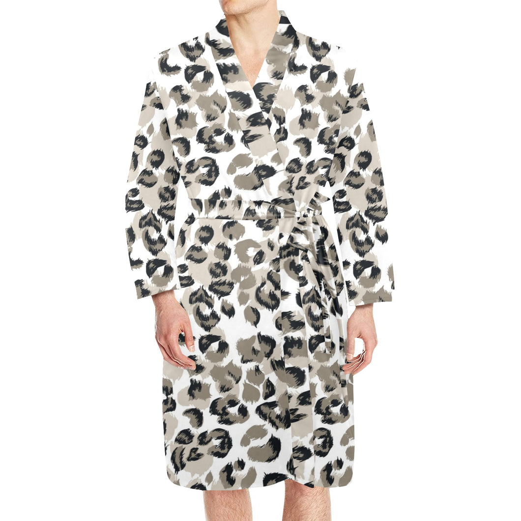 Leopard skin print pattern Men's Long Sleeve Belted Night Robe