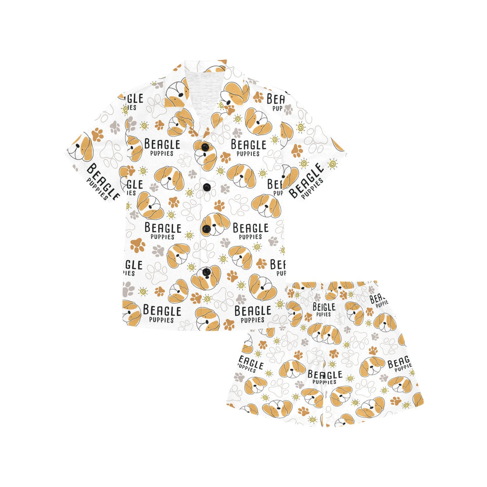 Cute beagle dog pattern background Kids' Boys' Girls' V-Neck Short Pajama Set