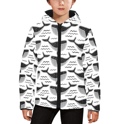 Black whale pattern Kids' Boys' Girls' Padded Hooded Jacket