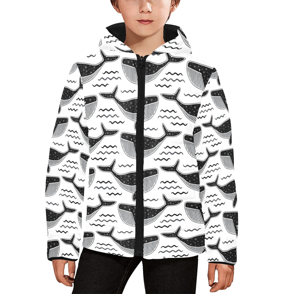 Black whale pattern Kids' Boys' Girls' Padded Hooded Jacket