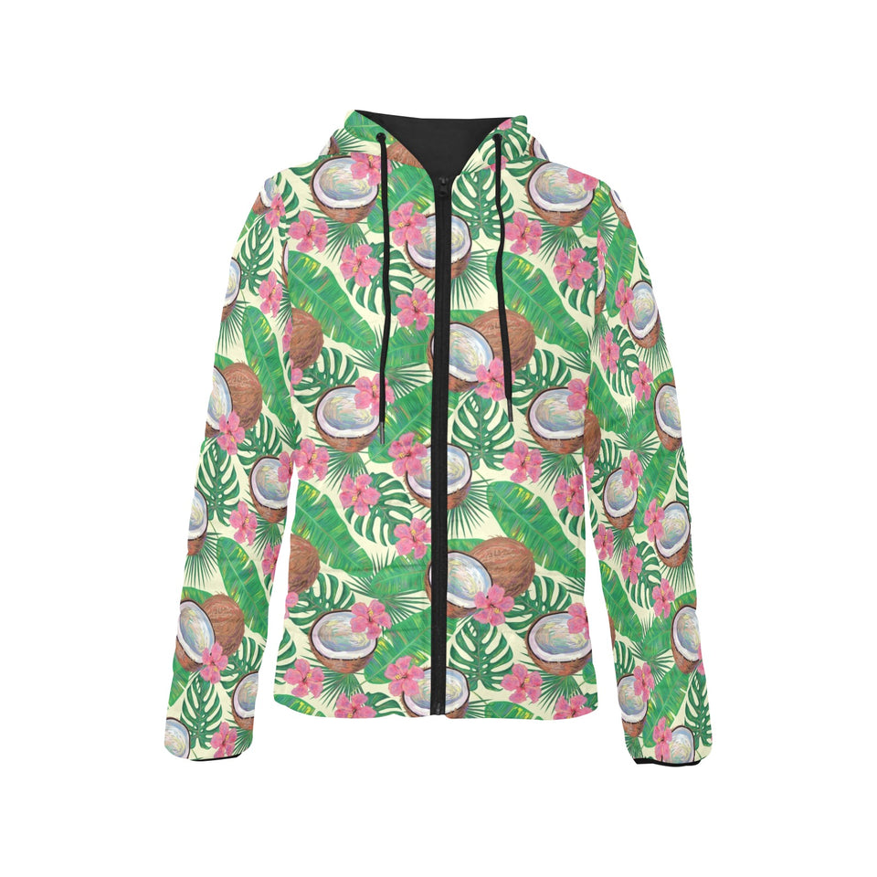 Coconut Pattern Print Design 01 Women's Padded Hooded Jacket