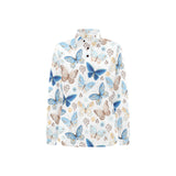 blue butterfly pattern Women's Long Sleeve Polo Shirt