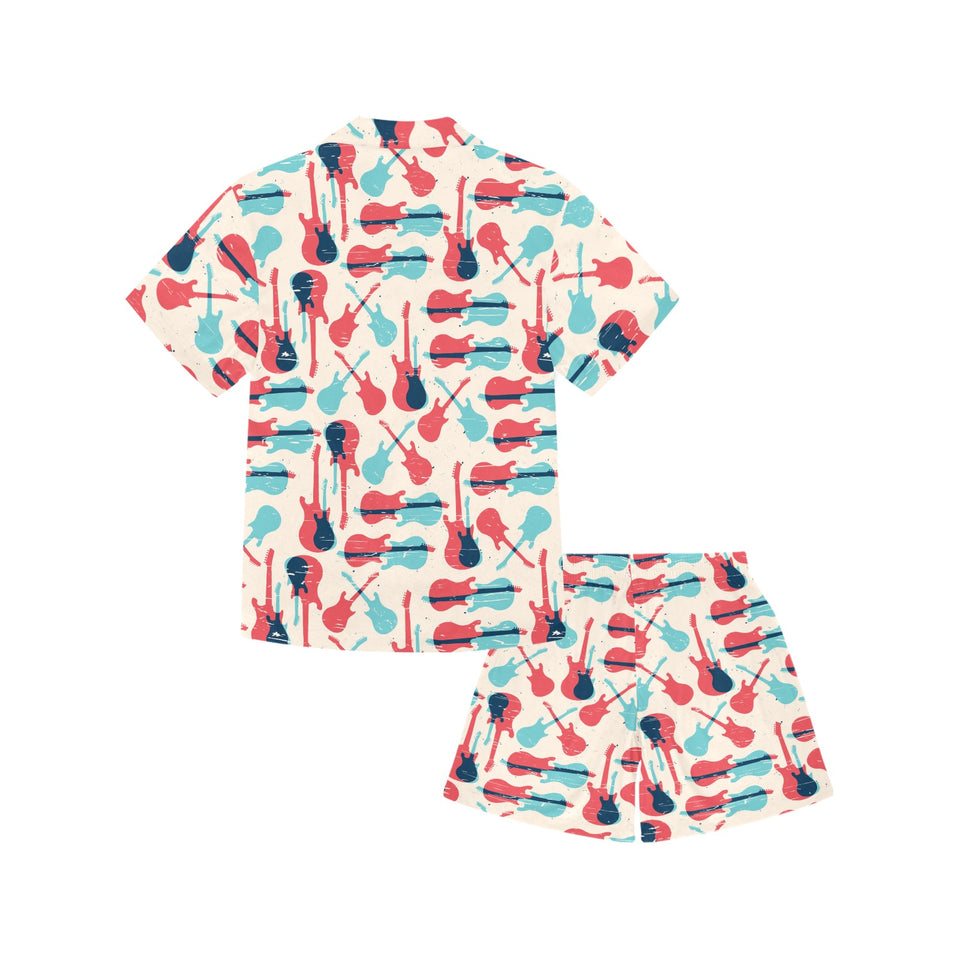 Red Blue guitar pattern Kids' Boys' Girls' V-Neck Short Pajama Set