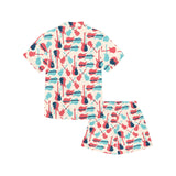 Red Blue guitar pattern Kids' Boys' Girls' V-Neck Short Pajama Set