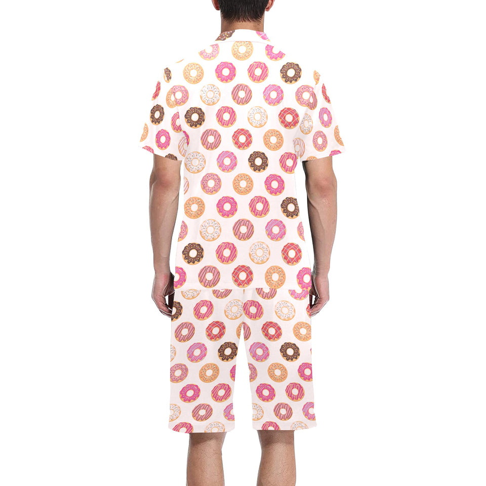 Colorful donut pattern Men's V-Neck Short Pajama Set