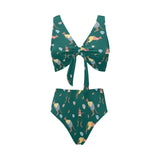 Kangaroo leaves pattern Chest Bowknot High Waisted Bikini Swimsuit