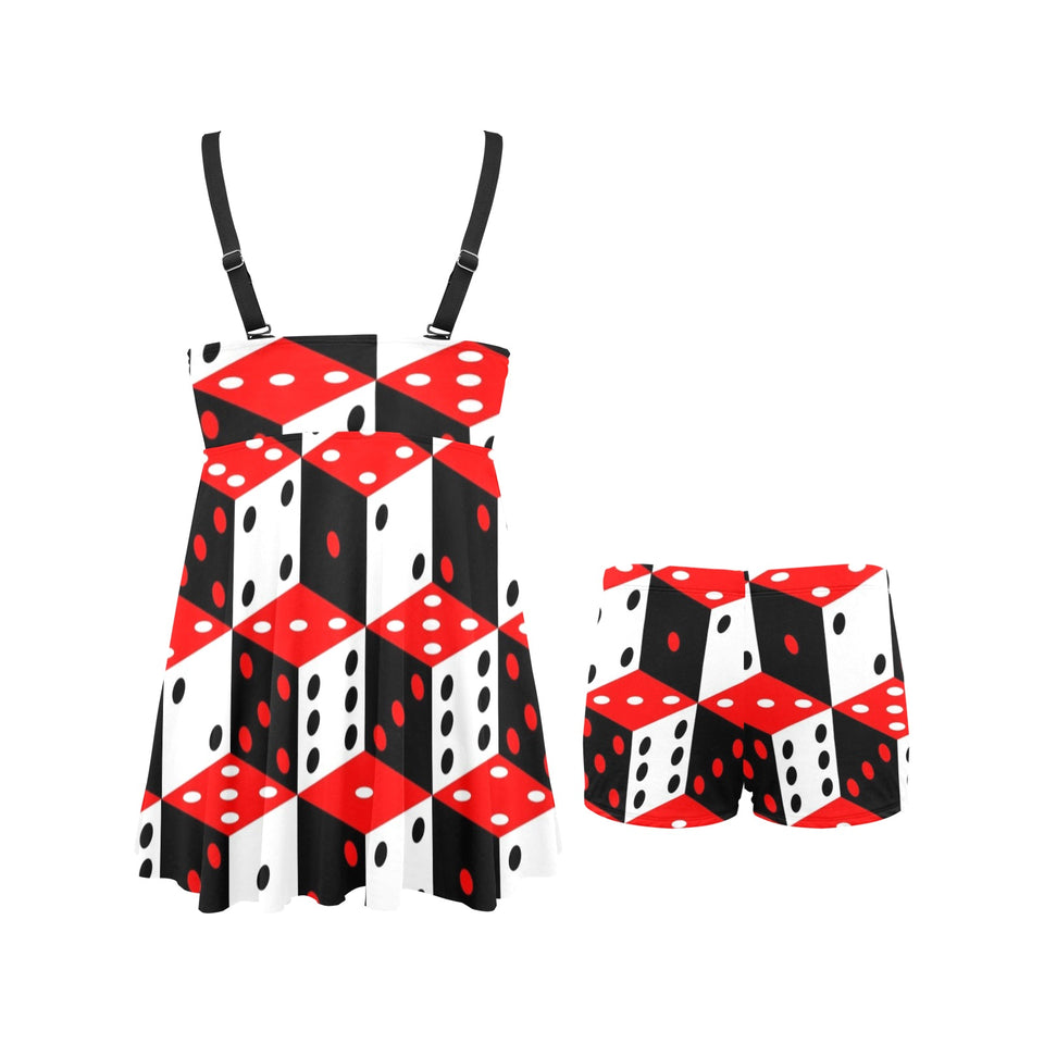 Dice Pattern Print Design 02 Chest Sexy Pleated Two Piece Swim Dress