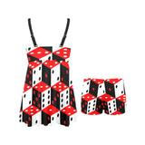 Dice Pattern Print Design 02 Chest Sexy Pleated Two Piece Swim Dress