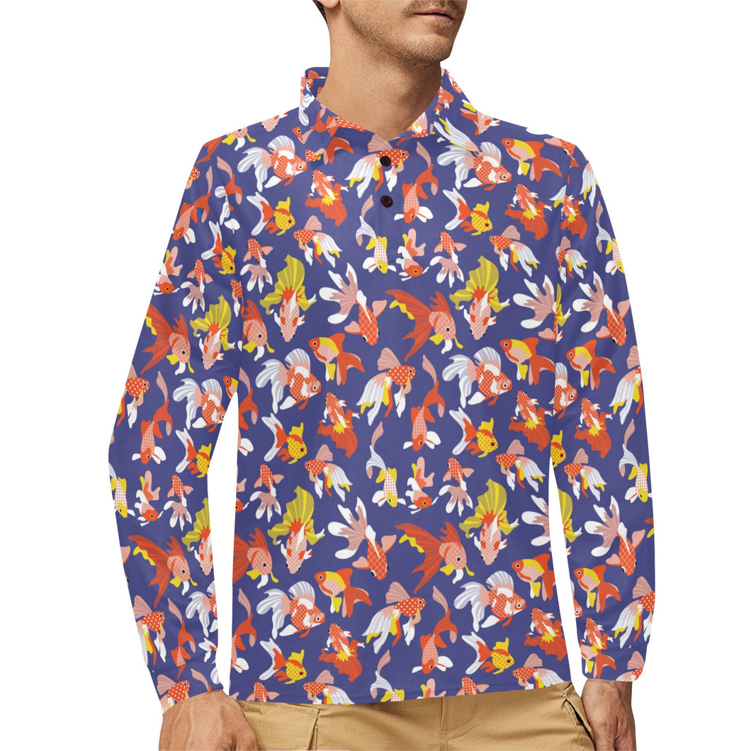 Goldfish Pattern Print Design 04 Men's Long Sleeve Polo Shirt