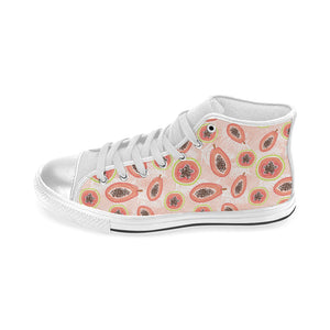 papaya leaves pattern Women's High Top Canvas Shoes White