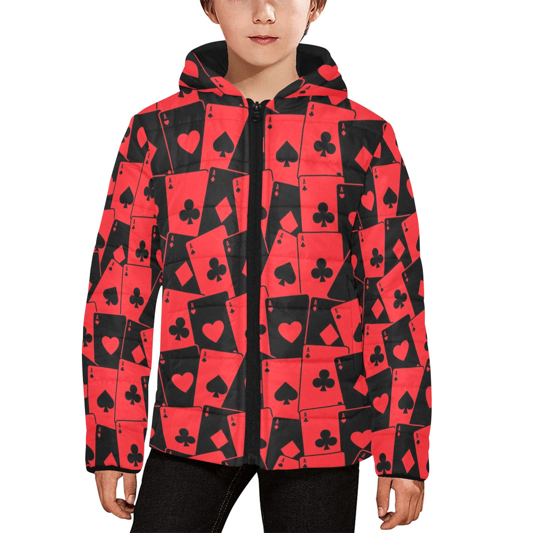 Casino Cards Suits Pattern Print Design 02 Kids' Boys' Girls' Padded Hooded Jacket