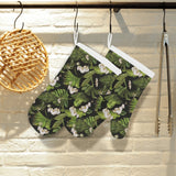 White orchid flower tropical leaves pattern blackg Heat Resistant Oven Mitts