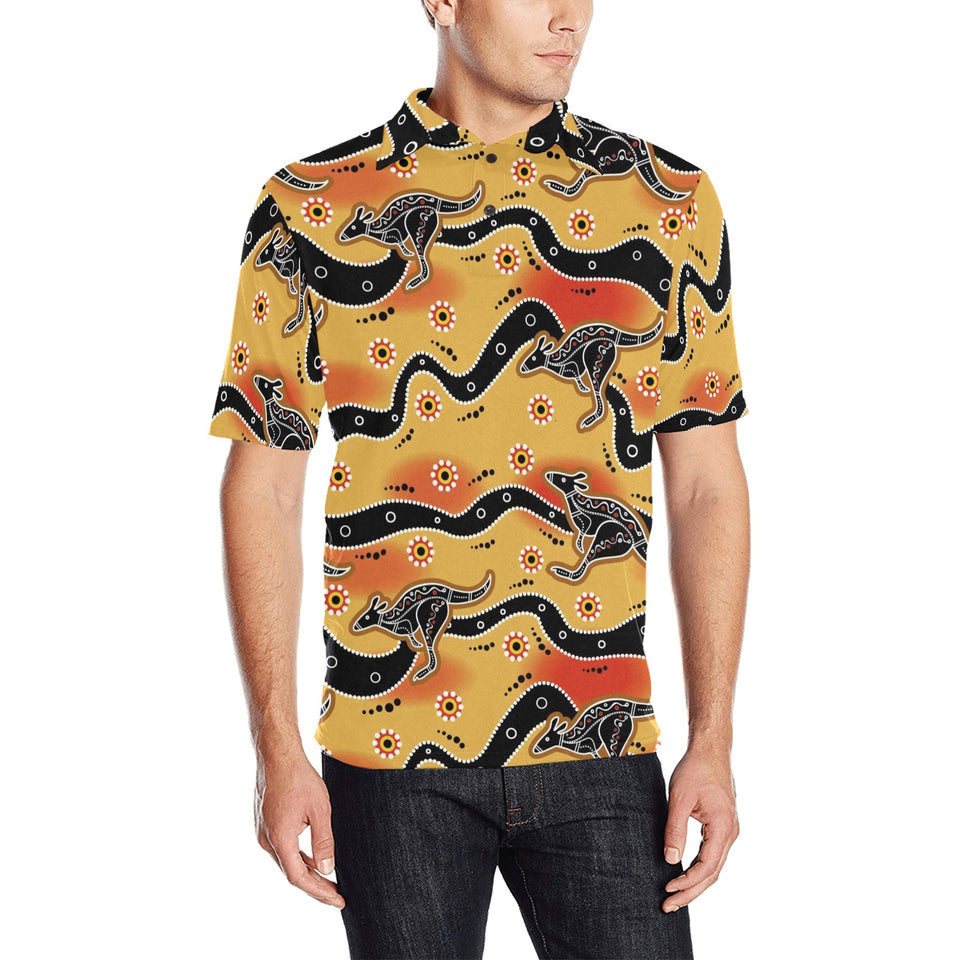 Kangaroo Australian aboriginal art pattern Men's All Over Print Polo Shirt