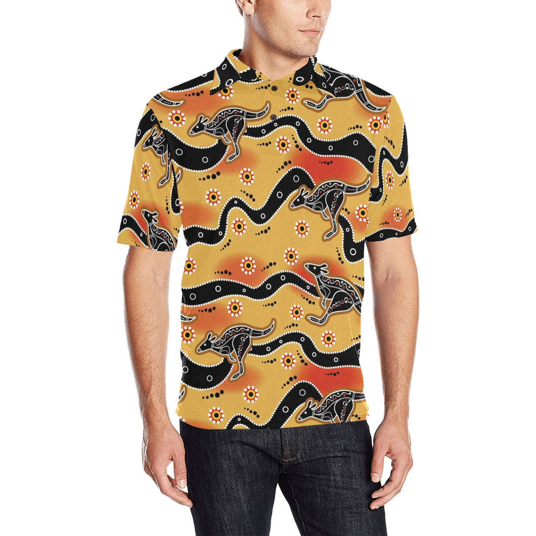 Kangaroo Australian aboriginal art pattern Men's All Over Print Polo Shirt