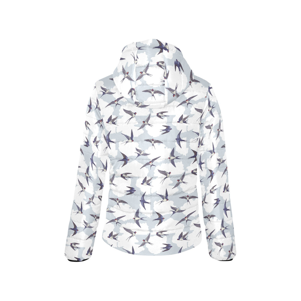 Swallow Pattern Print Design 05 Women's Padded Hooded Jacket