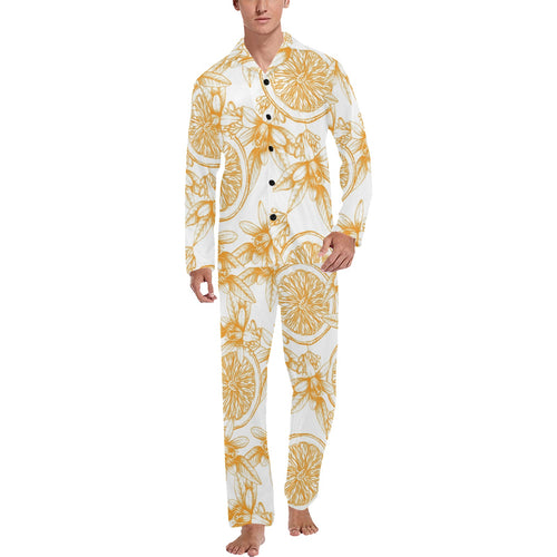 hand drawn orange fruit pattern Men's Long Pajama Set