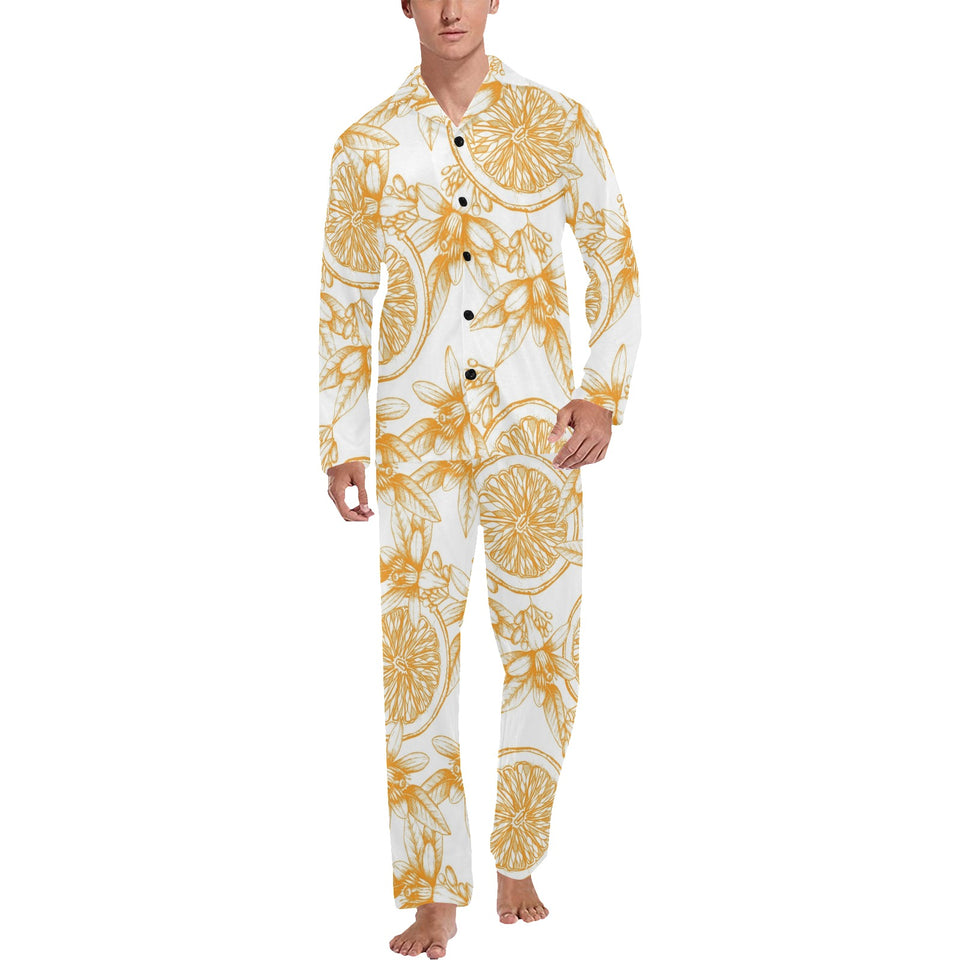 hand drawn orange fruit pattern Men's Long Pajama Set