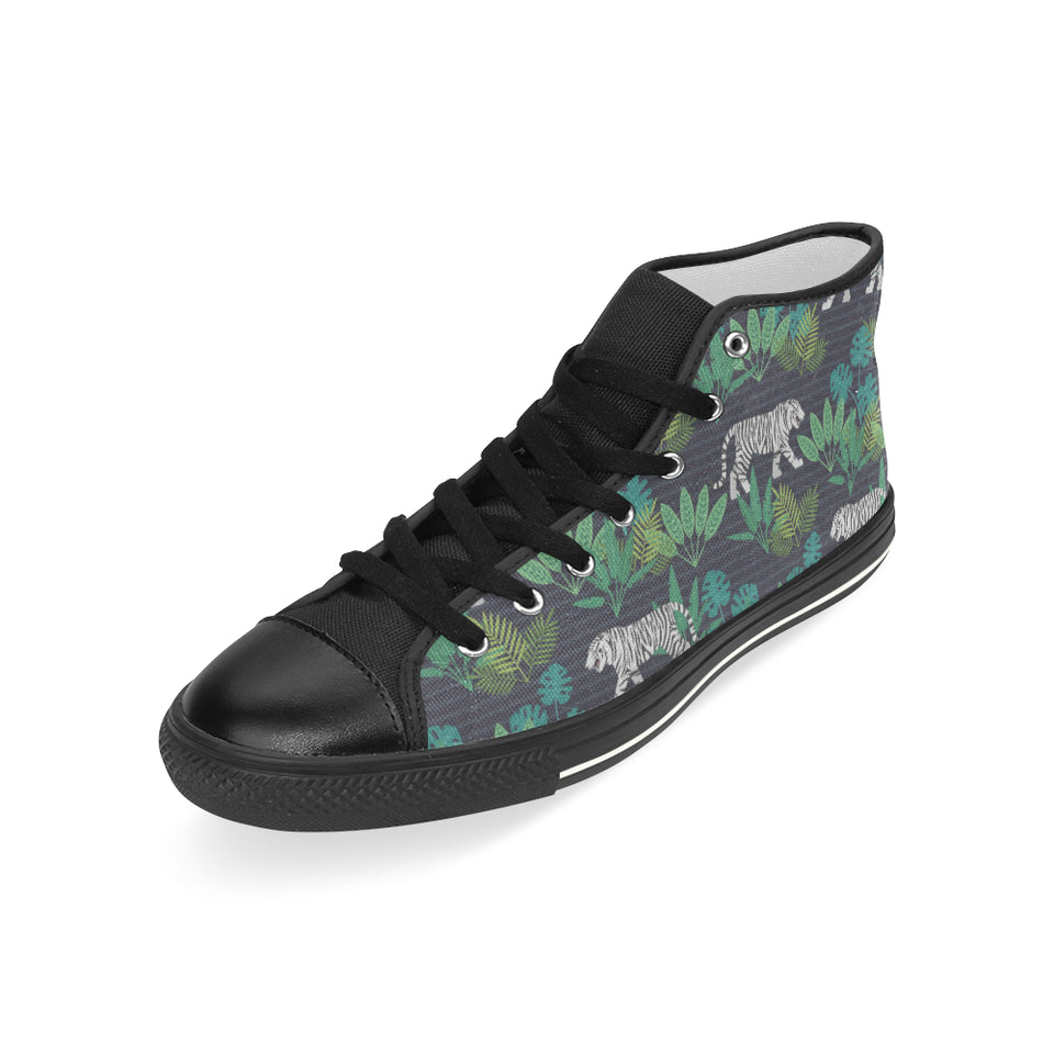white bengal tigers tropical plant Men's High Top Canvas Shoes Black