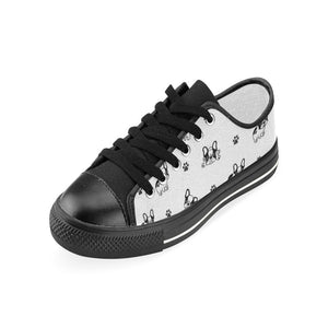 Cute french bulldog paw pattern Kids' Boys' Girls' Low Top Canvas Shoes Black