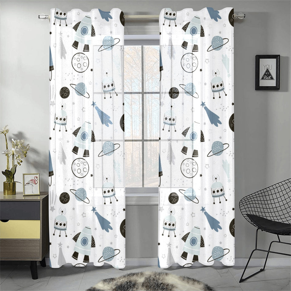 Hand drawn space elements space rocket star planet Gauze Curtain