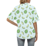 Durian pattern blue background Women's All Over Print Hawaiian Shirt