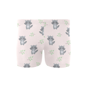 cute raccoons leaves pattern Men's Swimming Trunks