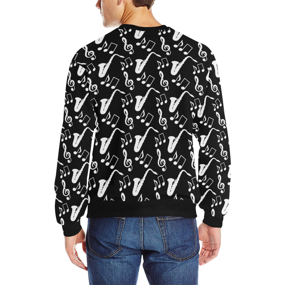 Saxophone music notes treble clef black white them Men's Crew Neck Sweatshirt