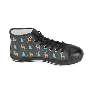 Deers star tree pattern Women's High Top Canvas Shoes Black