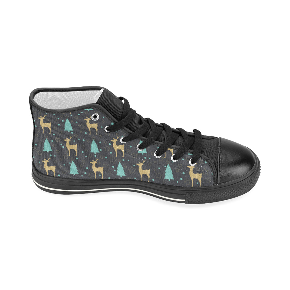 Deers star tree pattern Women's High Top Canvas Shoes Black