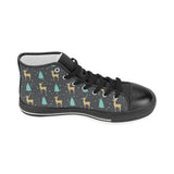 Deers star tree pattern Women's High Top Canvas Shoes Black