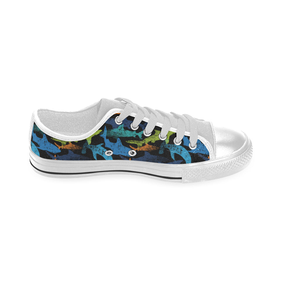 Colorful shark Men's Low Top Shoes White