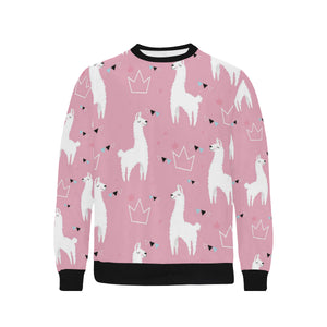 Llama Alpaca pink background Men's Crew Neck Sweatshirt