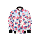 Strawberry pattern blue lines background Kids' Boys' Girls' Bomber Jacket