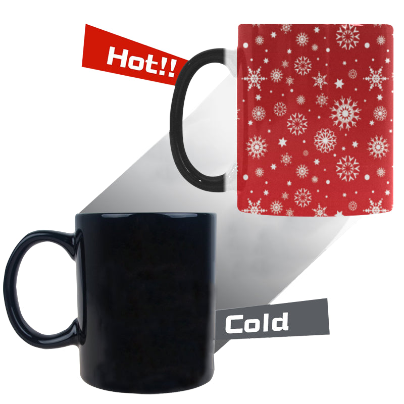 Snowflake pattern red background Morphing Mug Heat Changing Mug