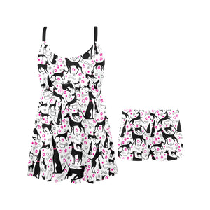 Greyhound Pattern Print Design 02 Chest Sexy Pleated Two Piece Swim Dress