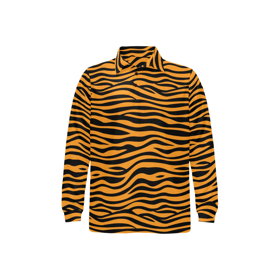 Bengal tigers skin print pattern background Men's Long Sleeve Polo Shirt
